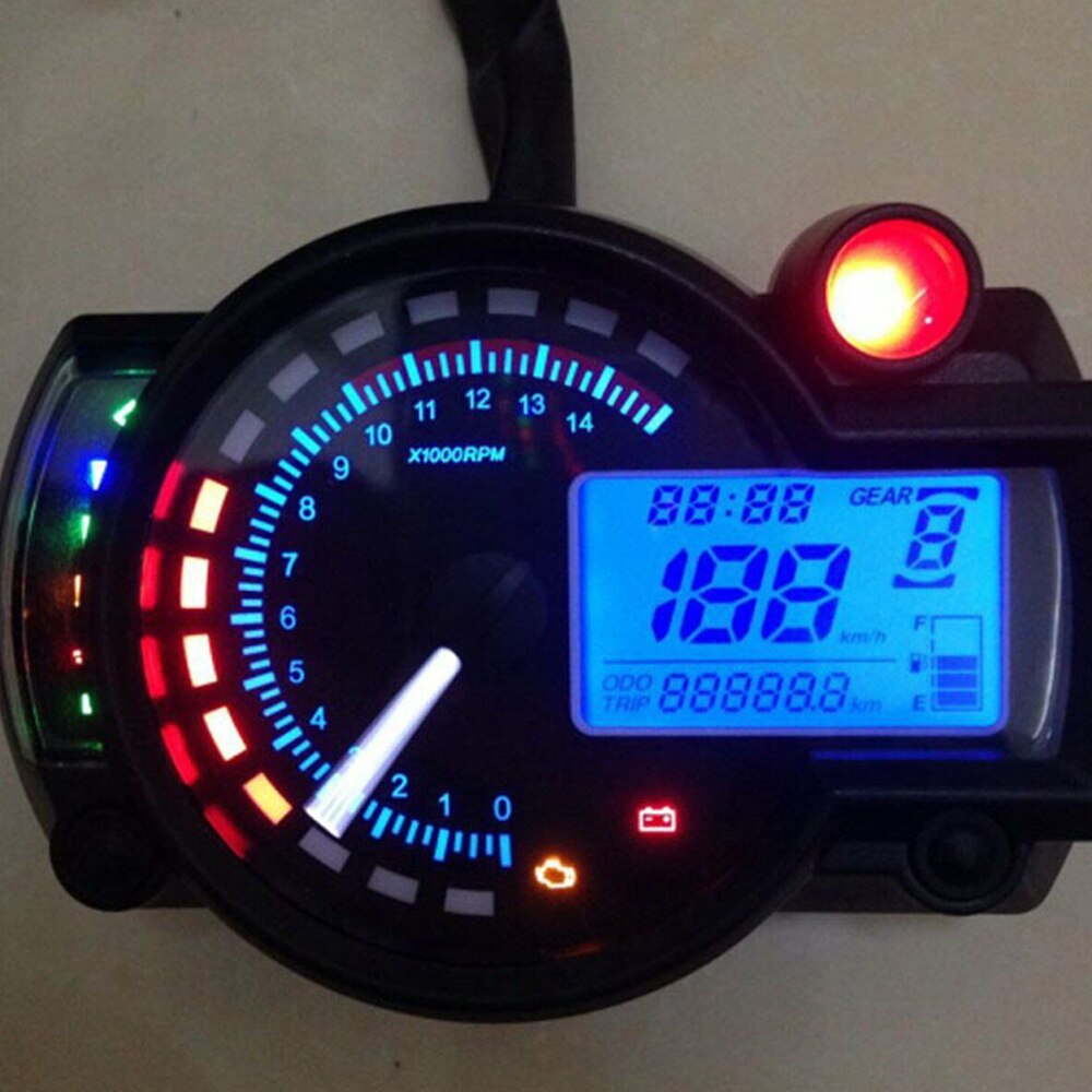 Universal motorcykel instrumentbræt lav olie alarm dobbelt hastighed anti-refleks fuld lcd digital motorcykel kilometertæller speedometer omdrejningstæller: B