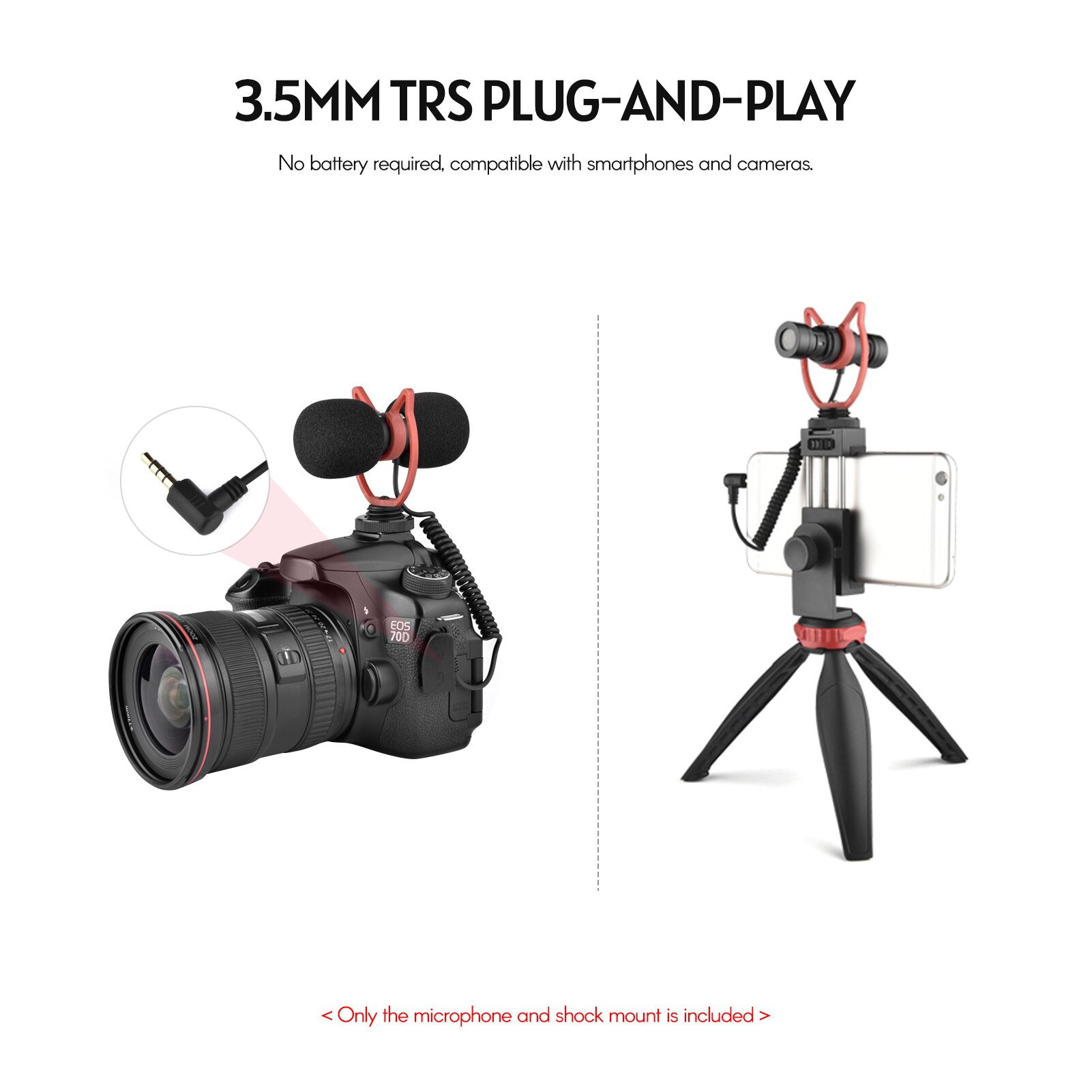 Andoer mic 11 mini-richtmikrofon (einfach/doppelt) für aufnahmen mit smartphones, dslr-kameras und videokameras 3.5mm -and-play-fähig