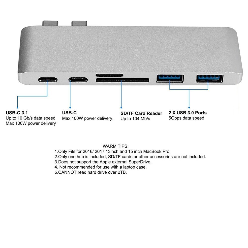 Usb C Hub Type C Thunderbolt 3 Dock 5 In 1 USB-C Adapter Dongle Combo Met Usb 3.0 Poorten Tf slot Micro Sd Card Voor Macbook Pro