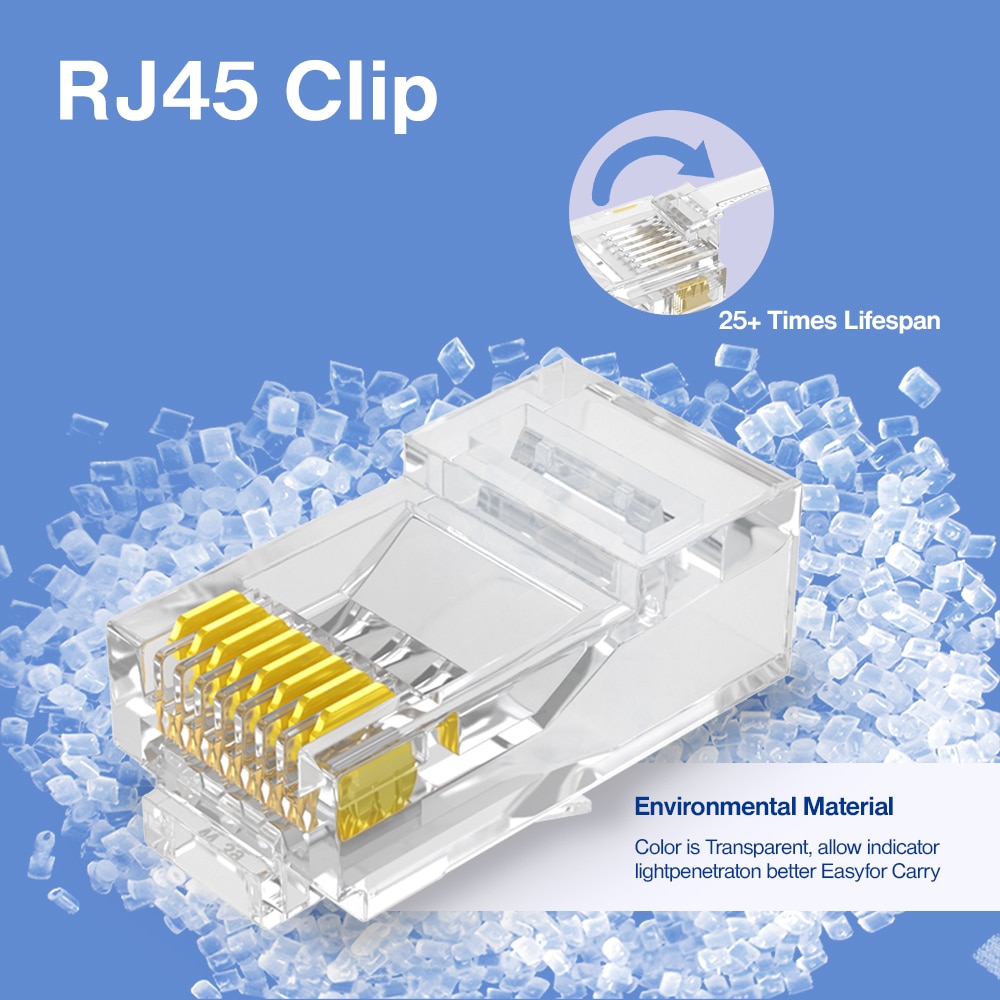 Ampcom kat 6 rj45 modulært stik utp 50u guldbelagte 8 p 8c crimp ende til ethernet-kabel, bulk-ethernet kabelstik