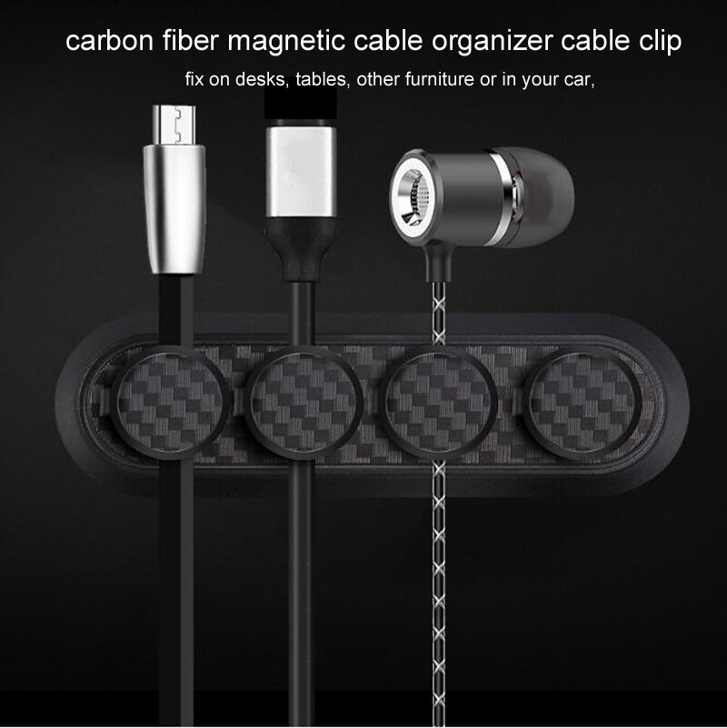 Carbon Fiber Strong Magnetic Cable Organizer USB Cable Management Winder Clip Desktop Wire Cord Protector Cable Holder