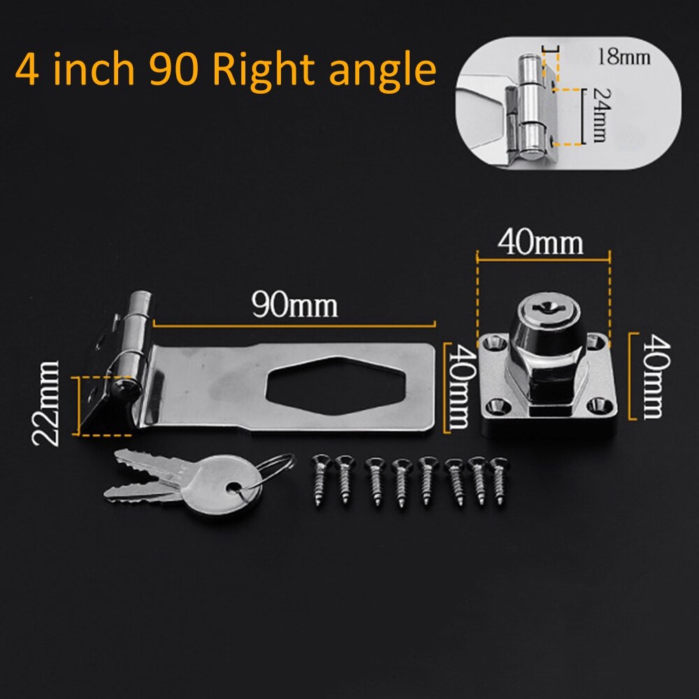 Agrafe de verrouillage à loquet avec clés, pour placard, carte de Garage, boucle de porte d'armoire, loquet pour meubles, cadenas antivol 1 jeu: 4 inch Right angle