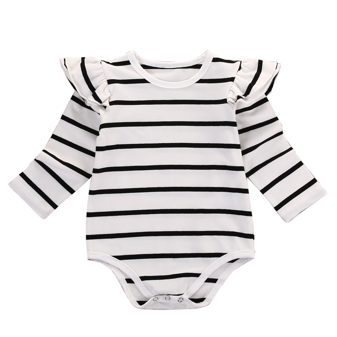 Newborn Kinder Baby Säugling Lange Hülsenspielanzug Blacek und weiß Striped Overall Kleidung Outfit