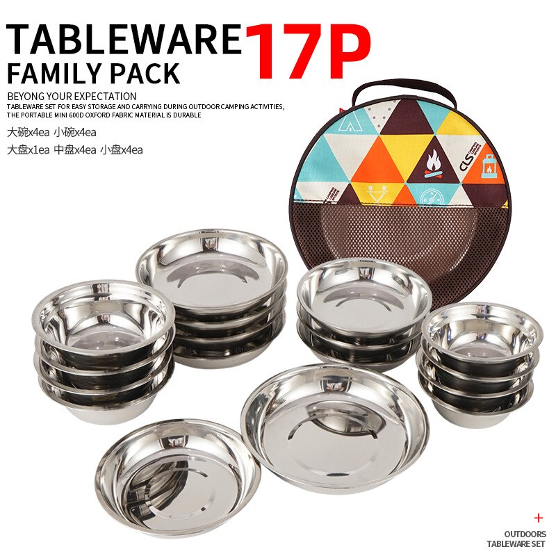 12 Piece Camping Dinnerware Set, Stainless Steel Plates And Bowls, Complete Messware Kit With Storage Bag, Ideal For Outdoor Hiking And Camping Adventures