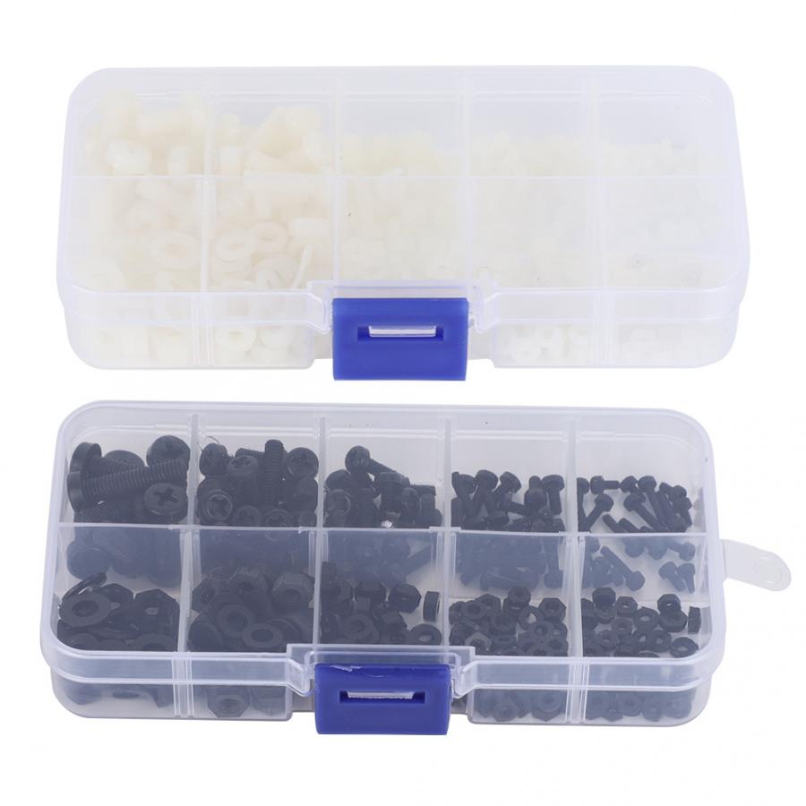 Nylon Screw Nut Washer Kit 270pcs/box M2/M2.5/M3/M4/M5 Nylon Screw Nut Washer Assortment Kit Hardware Fasteners