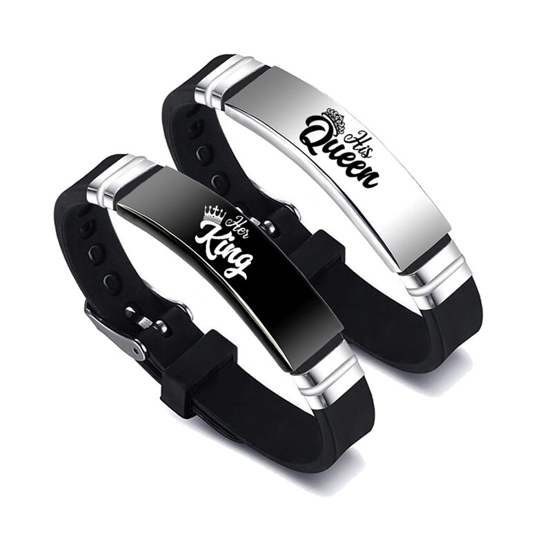 Bracelet couronne en acier inoxydable, 2 pièces/ensemble, en Silicone, pour Couple, unisexe, pour amoureux: BL7428BK6