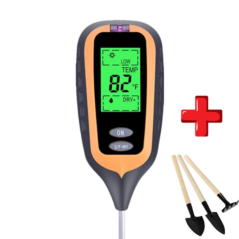4 In 1 Soil PH Meter Soil Temperature Solar Moisture PH Meter Tester Garden Plants Flowers with Mini Gardening Tools Three-piece: Square plus