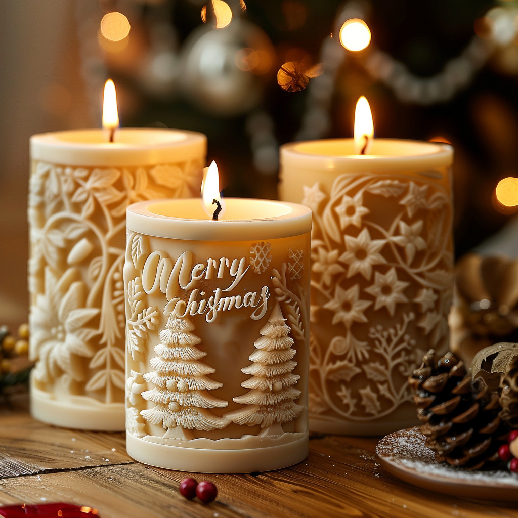 Stampo in silicone per candela cilindrica in rilievo di Babbo Natale, zucchero a bastone, stampi in gesso in resina cilindrica in rilievo di Babbo Natale, regalo di Natale