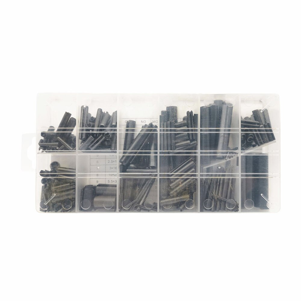 315 Stks/doos 65Mn Black Carbon Stalen Veer Pin Cilindrische Elastische Open Pin Positionering Pin M1.5 M2 M2.5 M3 M4 M5 m5.5 M6 M8 M10