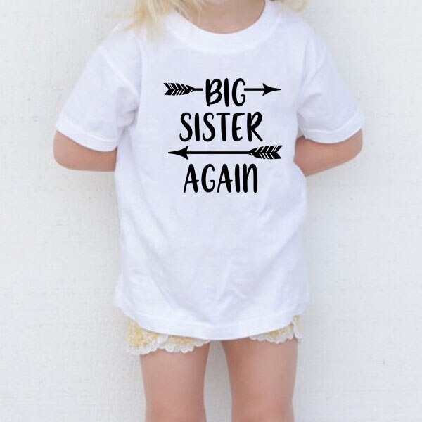 Big Sister Again Little Girl Funny Print T-shirt Kids Summer O-Neck Tops Boys &amp; Girls Tshirt Casual White Tops Tees