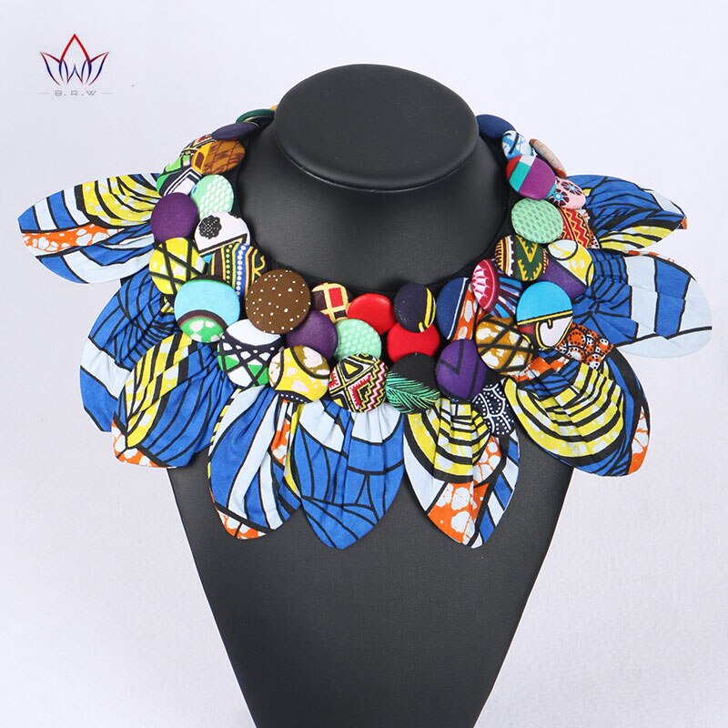 Ankara knapp haklapp knapp örhängen statement halsband tribal halsband handgjorda blomma form afrikanska smycken wya 063: 1
