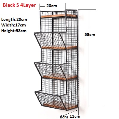 Punch-Free Wrought Iron Wall Shelf, Retro Solid Wood Partition Rack: black