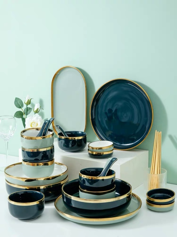 Plates Dishes Luxury Tableware Plate for Food Porcelain Kitchen Dish for Restaurant Party 1/2/4 Person Dinner Plates Set