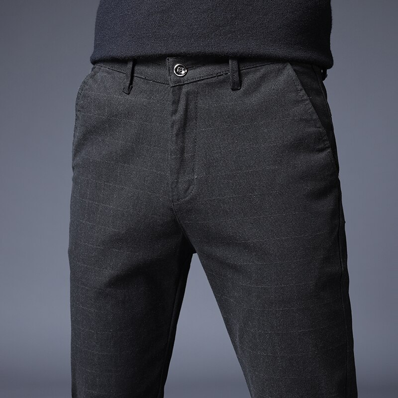 Stretch Plaid Casual Pants Men Spring summer Business thin Plaid Brand Men's Straight Gray Trousers Pant