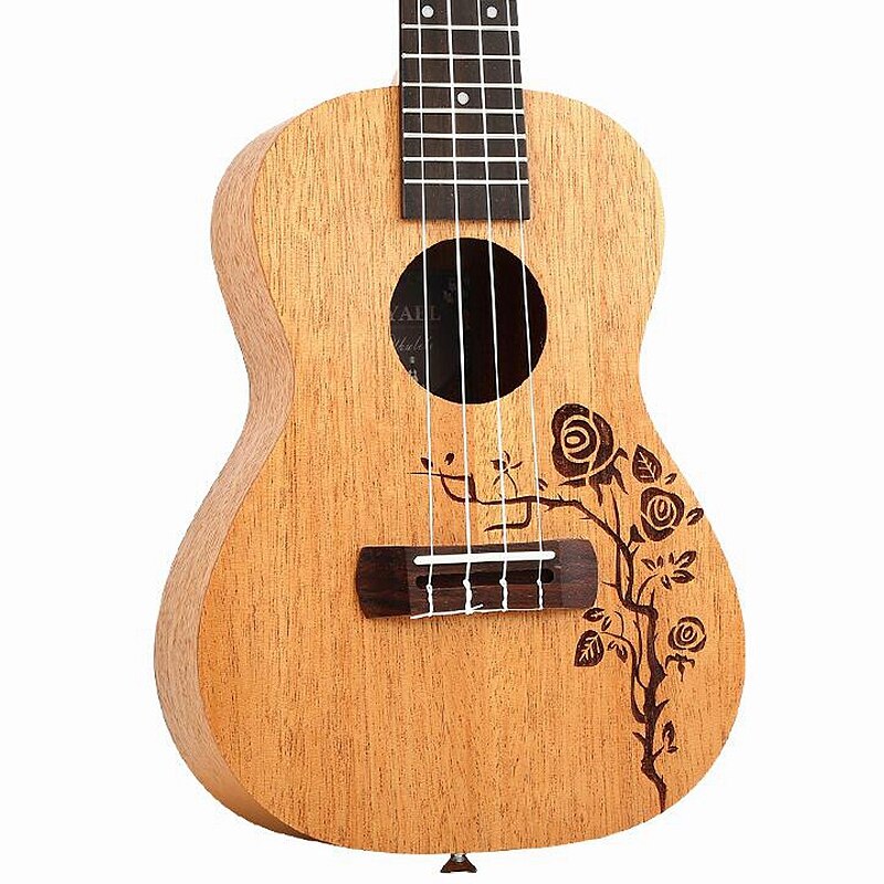 Ukelele de caoba de 23 pulgadas con 4 cuerdas de YAEL, diapasón de palisandro, guitarra acústica hawaiana, instrumento musical Rosevine