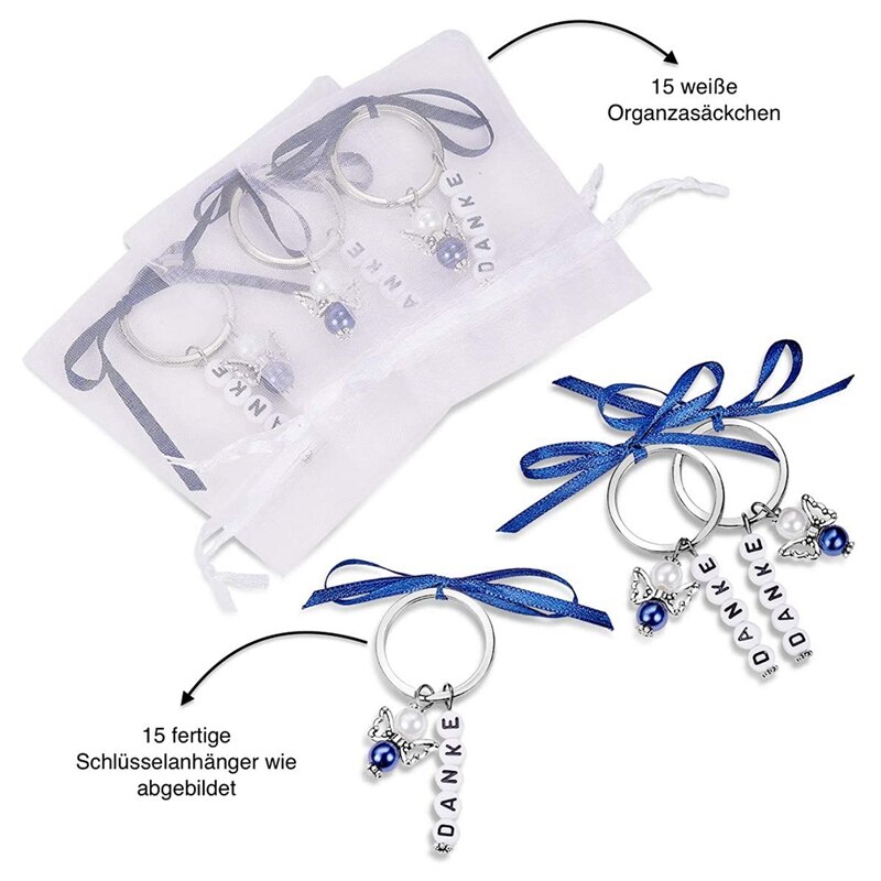 15 sleutelhanger organza zakjes bedankjes bruiloft doop kerstmis verjaardag communie bevestiging