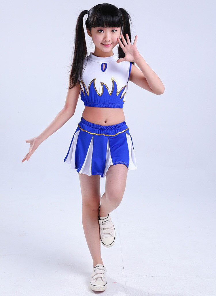 Garçon Cheerleaders Costume pour garçons école acclamer équipe uniformes enfants Performance compétition Costume ensembles filles Cheerleading costumes: Girl Blue / XXL