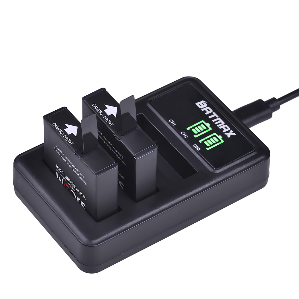 3 stk 1200 mah opprinnelig sjcam  sj8 batteri + ledet 3 spor usb lader til  sj8 pro pluss luft handling kamera