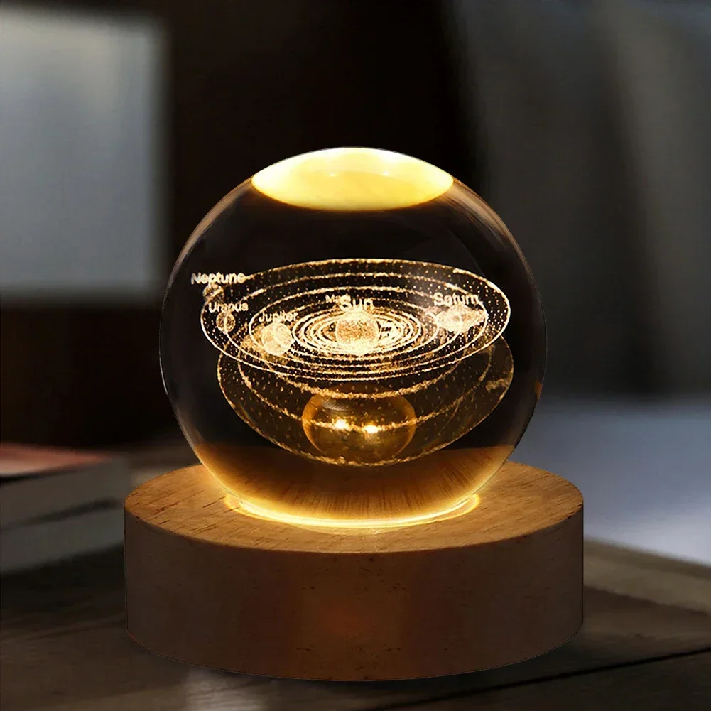Lampe boule de cristal galaxie alimentée par USB, lumière de lune éclairée en 3D pour la maison, chambre à coucher, bureau, décoration de table, veilleuse: Gris clair