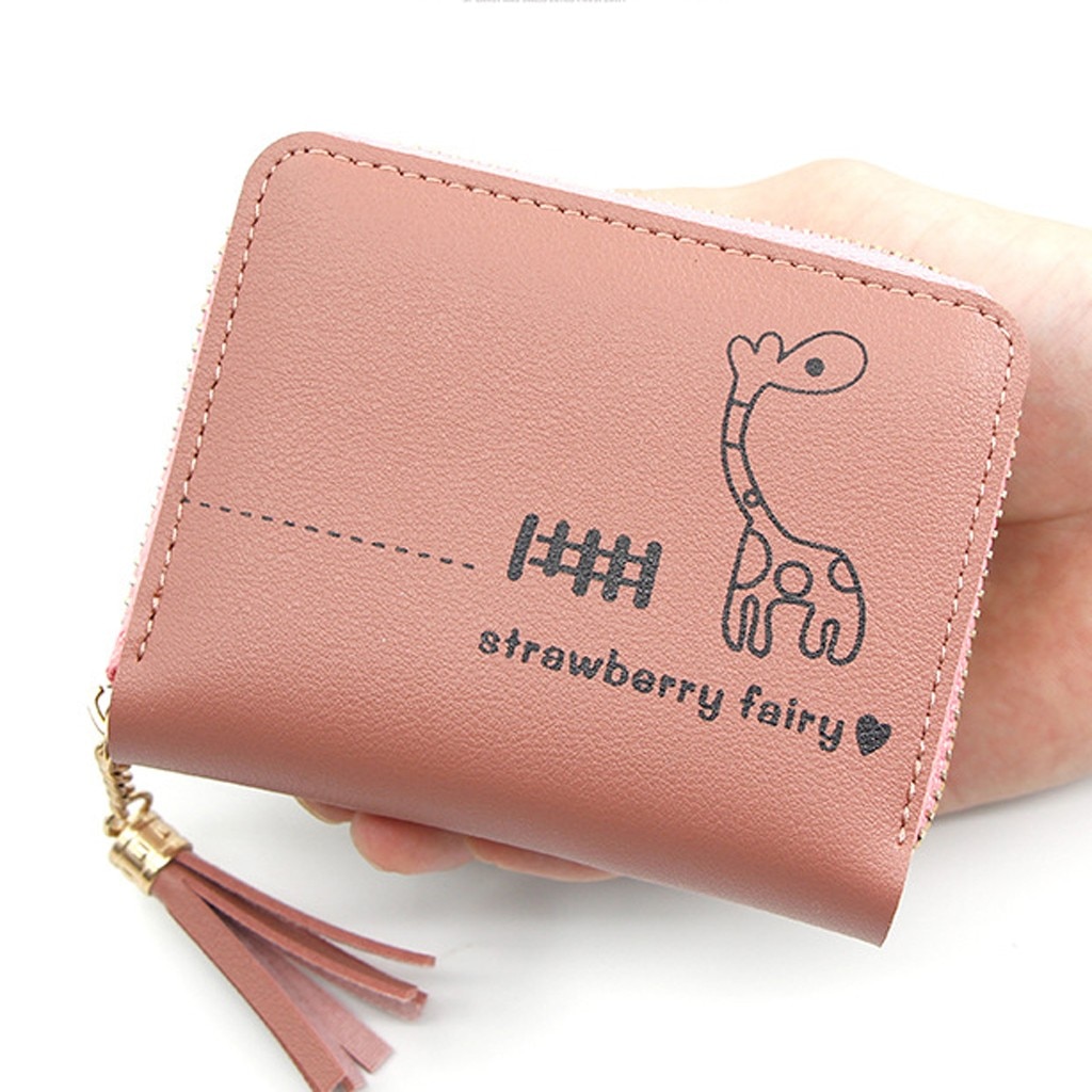 Femmes court gland imprimé à franges en cuir portefeuille femme Simple voyage en plein air de crédit porte-carte porte-monnaie Mini pochette