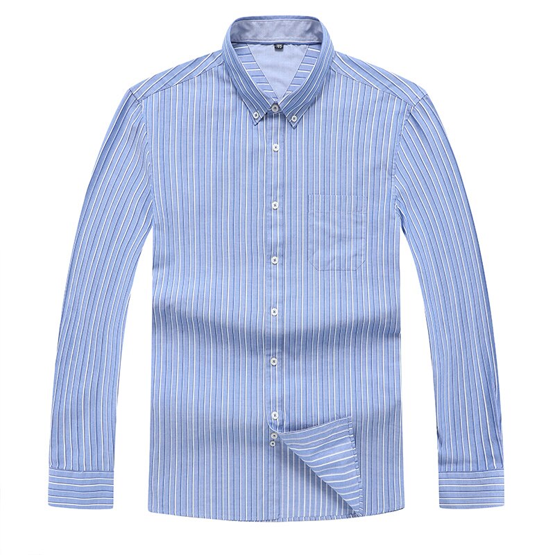 5XL 6XL 7XL 8XL 9XL 10XL Plus Size Mannen 100% Katoen Gestreept Shirt Kleding Business Casual Losse Lange mouwen Sociale Shirt: Blauw / 6XL