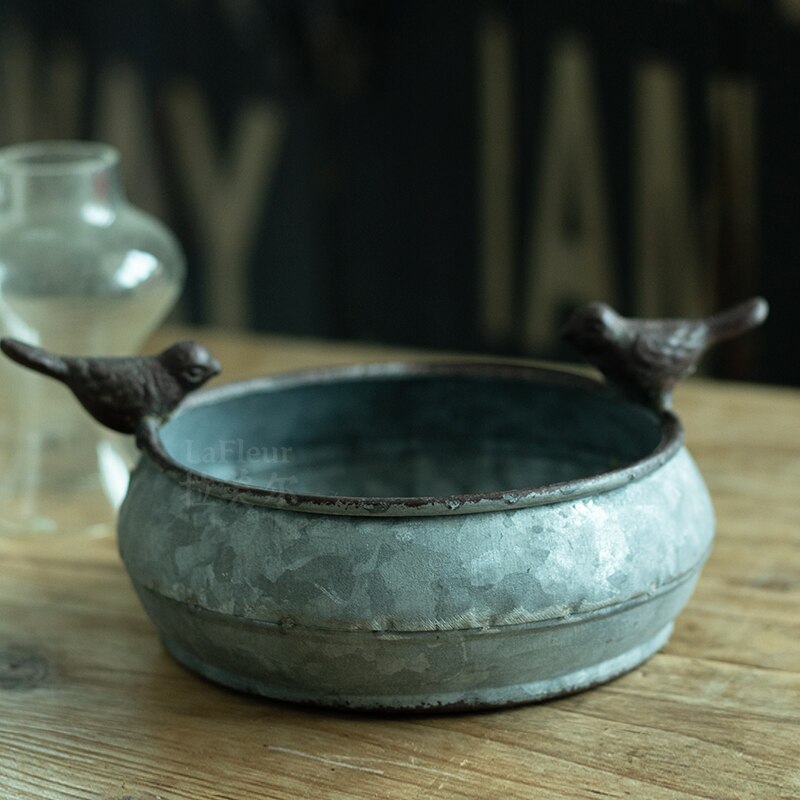 stack 2 pieces retro vintage galvanized zinc pot planter container