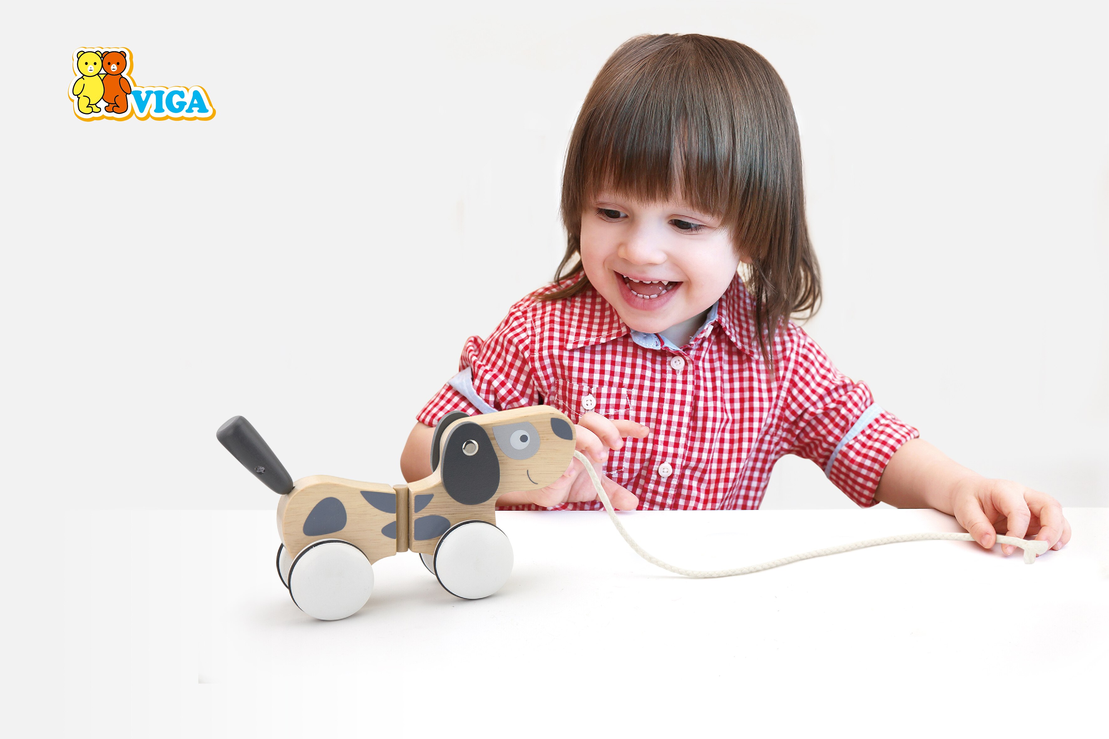 VIGA-juguetes de dibujos animados para bebés, juguetes de madera de arrastre de rueda de coche para apilar y tirar, para caminar para niños pequeños