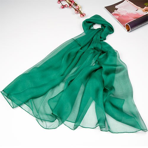 Ren silketørklæde kvinder tørklæde kvindelig silke sjal kvinders naturlig silke chiffon stor størrelse tørklæde ensfarvet lang wrap til kvinder: 19 sortgrønne