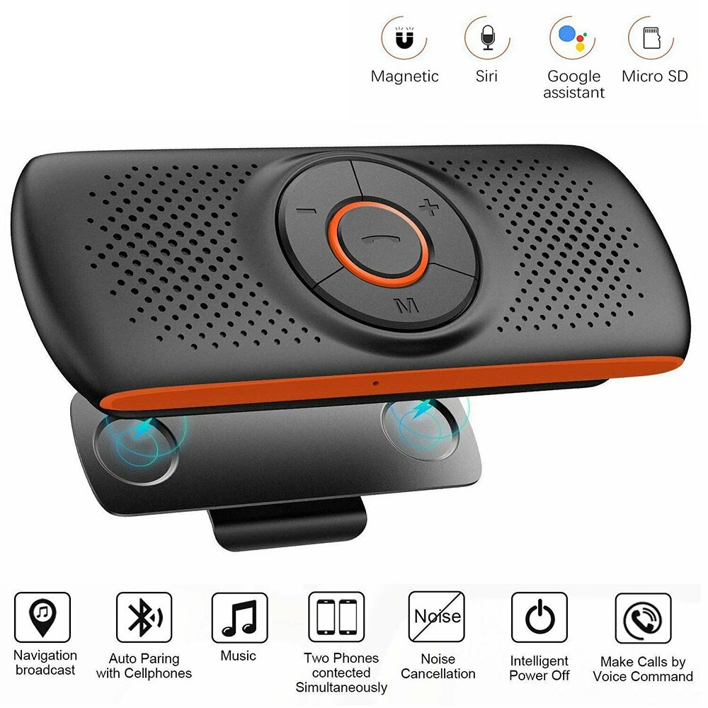 Kit de manos libres inalámbrico para coche, Kit de manos libres, altavoz multipunto, visera solar, cargador de teléfono inteligente, manos libres