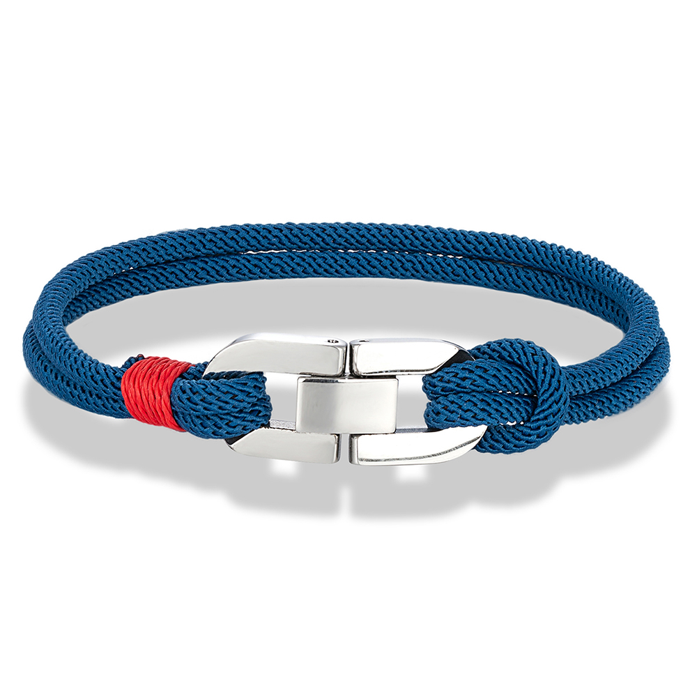 MKENDN Double Strand Braided Rope Bracelet Stainless Steel Cuban U-buckle Bracelets for Men Women Couple Jewelry: 23cm / REDDISH BROWN