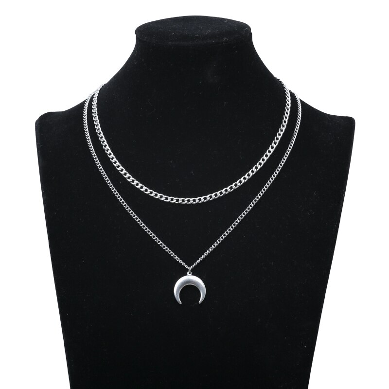 Collier pour femmes, pendentif avec chaîne à maillons en acier inoxydable, sur le cou, chaînes Punk, ras du cou, bijoux gothiques, esthétique: Moon Pendant