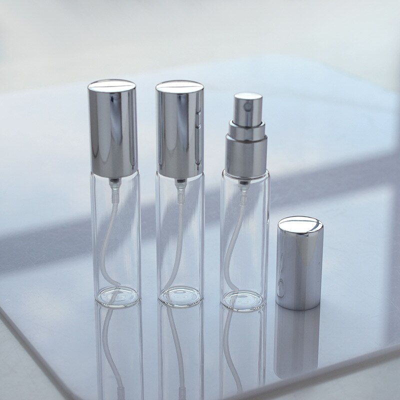 5ML/10ML Mini Perfum Sprayer Flacon Clear Thin Glass Perfume Bottle Spray Atomizer Empty Sample Vials Refillable Bottle: 5ml / Silver