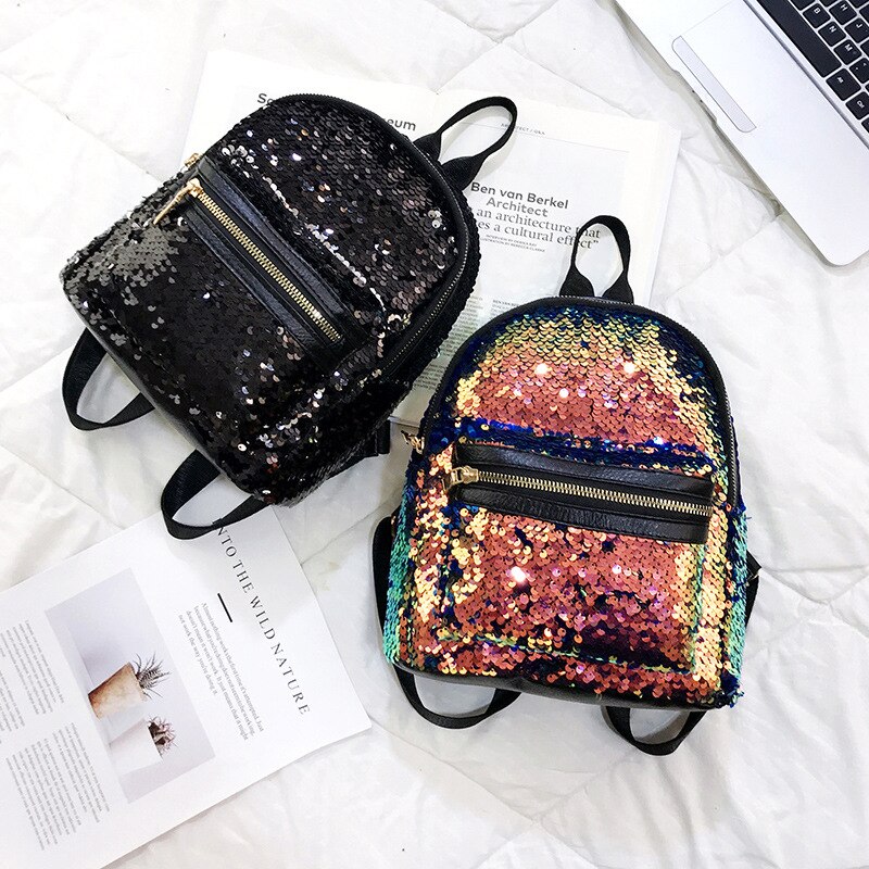 Glitter Women Sequins Backpack Teenage Girls Travel Shiny Backpacks Bags Bling Rucksack School Bags mini Backpacks