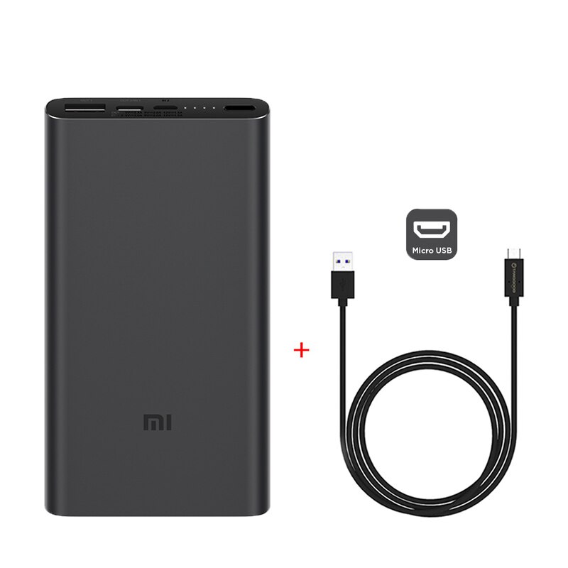 Xiaomi Power Bank 3 10000mAh PLM12ZM USB Type C QC3.0 Fast Charging Mi Powerbank 10000 Portable Charger Poverbank: Add micro USB Cable