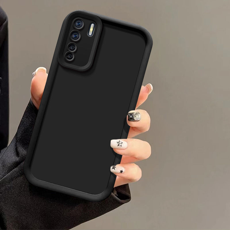 Para OPPO A91 funda para OPPO Reno3 4G funda de teléfono paquete completo mate anticaída cubierta protectora suave: Aluminio / Negro