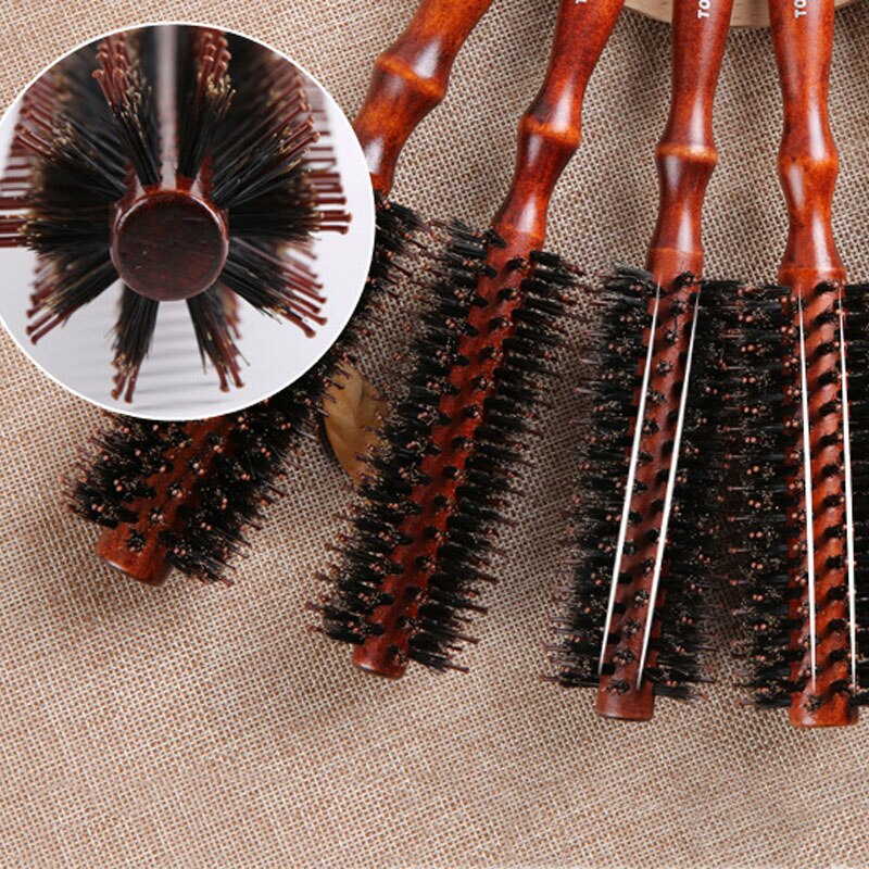 Natuurlijke Wilde Zwijnen Haren Rechte En Twill Blazen Curling Kam Anti-Statische Handvat Rolling Borstel Schoonheidssalon Stylingtool