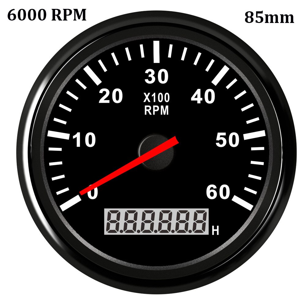 8000 rpm Tachometer Boat Car Marine Tacho Gauge with LCD Hourmeter 85mm Tachometer Diesel &amp;Gasoline Engine RPM Gauge 9~32V: 6000 rpm BN