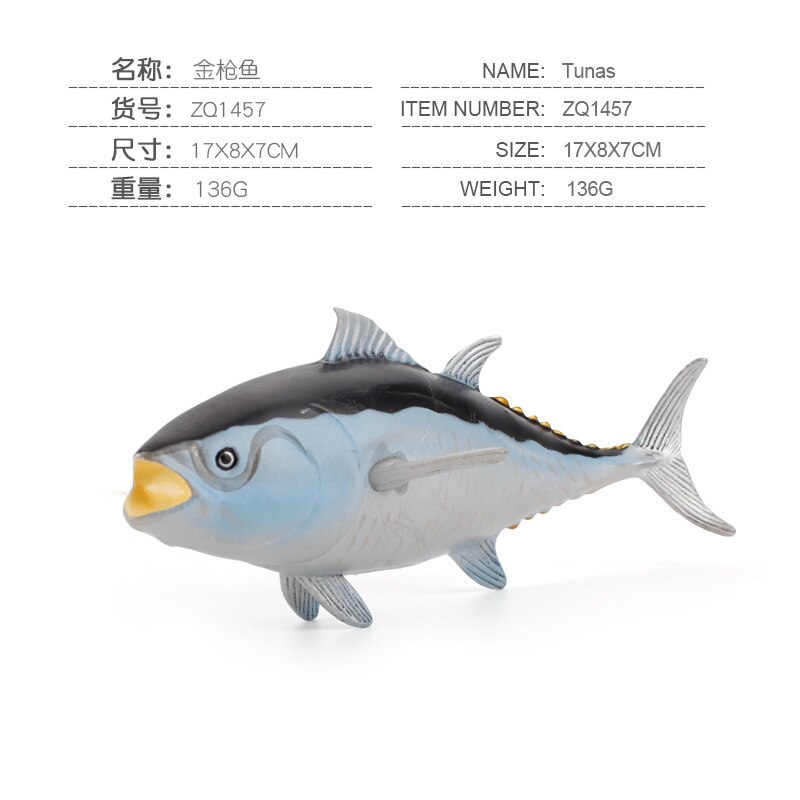 Simulation Fish Animals Toys Ocean Sea Life Tunas Salmon Mahal Puffer Solid Freshwater Fish Toys Kid Educational Collection: Zq1457 Tuna 136g