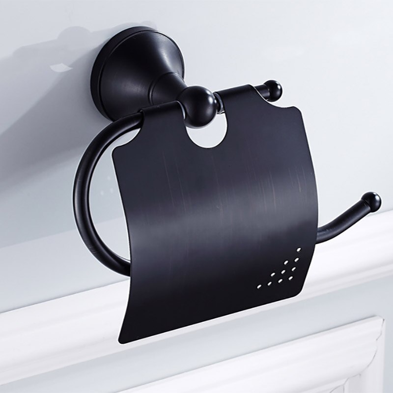 Antique Toilet Roll Holder Bronze White WC Tissue Paper Towel Holders Cover Chrome Brass Bathroom Hardware Gold WC Paper Hanger: Black