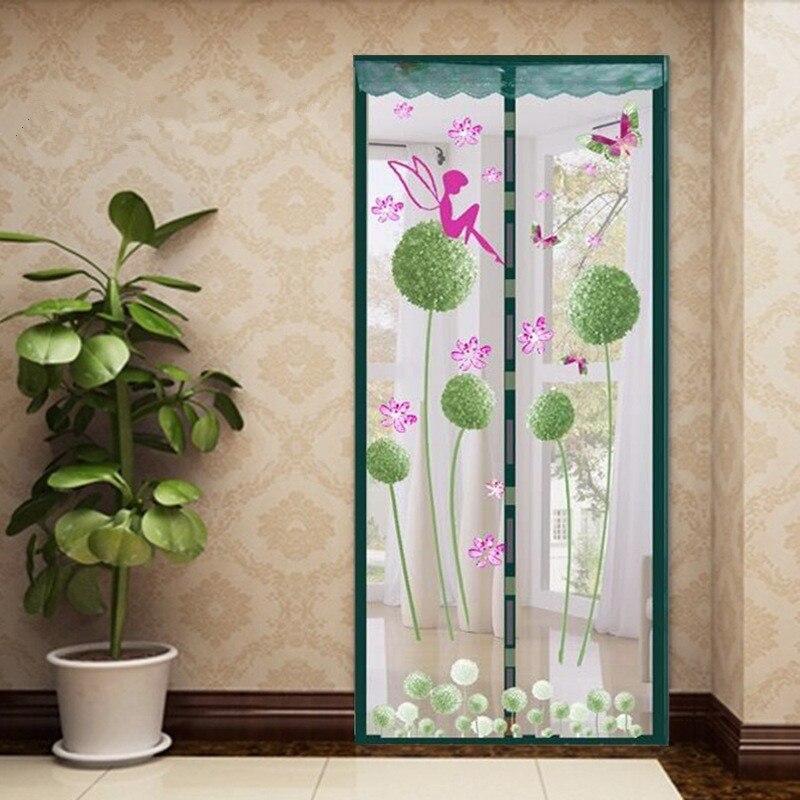 Style d'été fermeture maille moustiquaire écrans de fenêtre rideau Anti moustique magnétique Tulle rideau de douche porte écran: Dandelion green / 90x210cm
