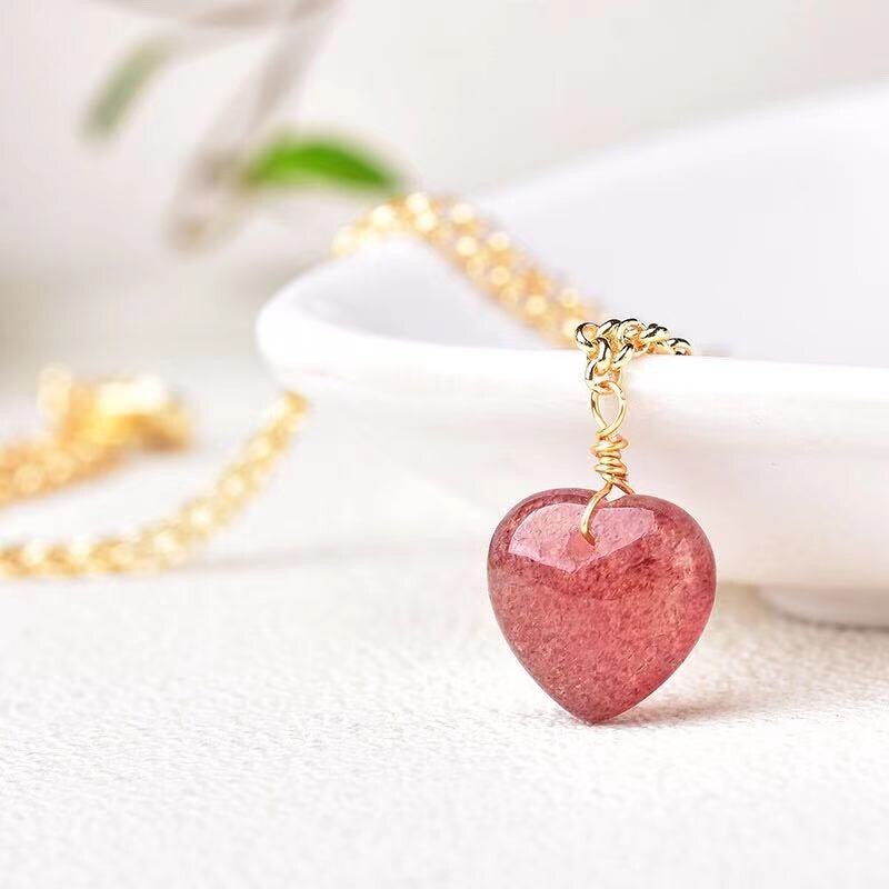 Natuurlijke Aardbei Kristal Hart Hanger 14K Gold Filled Ketting Handgemaakte Diy Ketting Voor Vrouwen Presenteert