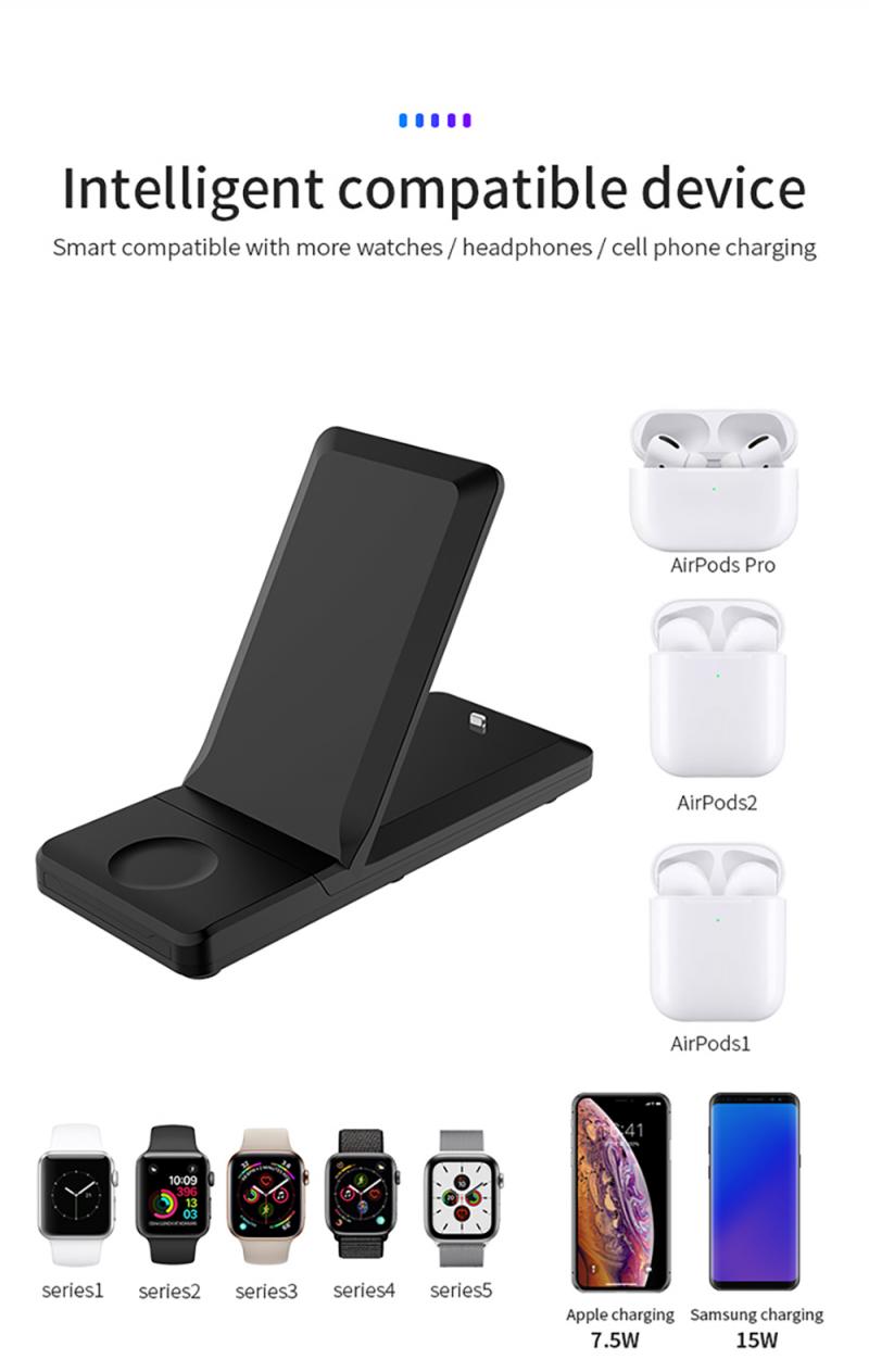 15W Folding Three In One Wireless Charging Three In One Charger Multi Function Mobile Phone Wireless Charging Bracket