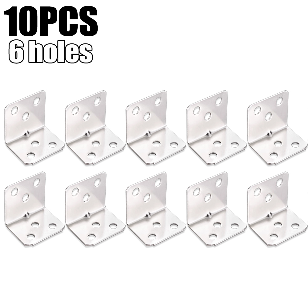 50/10x Stainless Steel Corner Brackets Universal for Cabinets Drawers Windows Wood Furniture 90 Degree Right Angle Fixed Bracket: Silver
