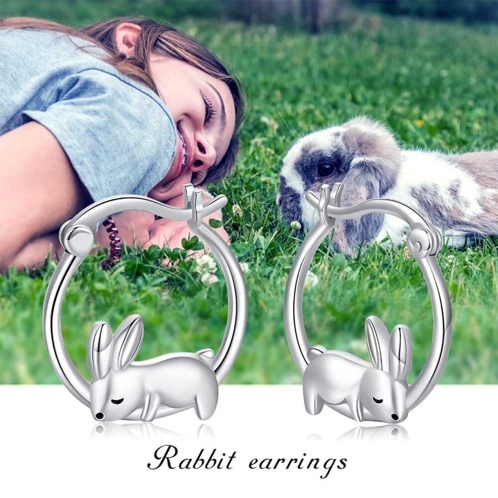 Harong prata chapeado coelho bonito animal hoop brinco feminino presente de metal cobre bela menina brinco festa jóias acessórios