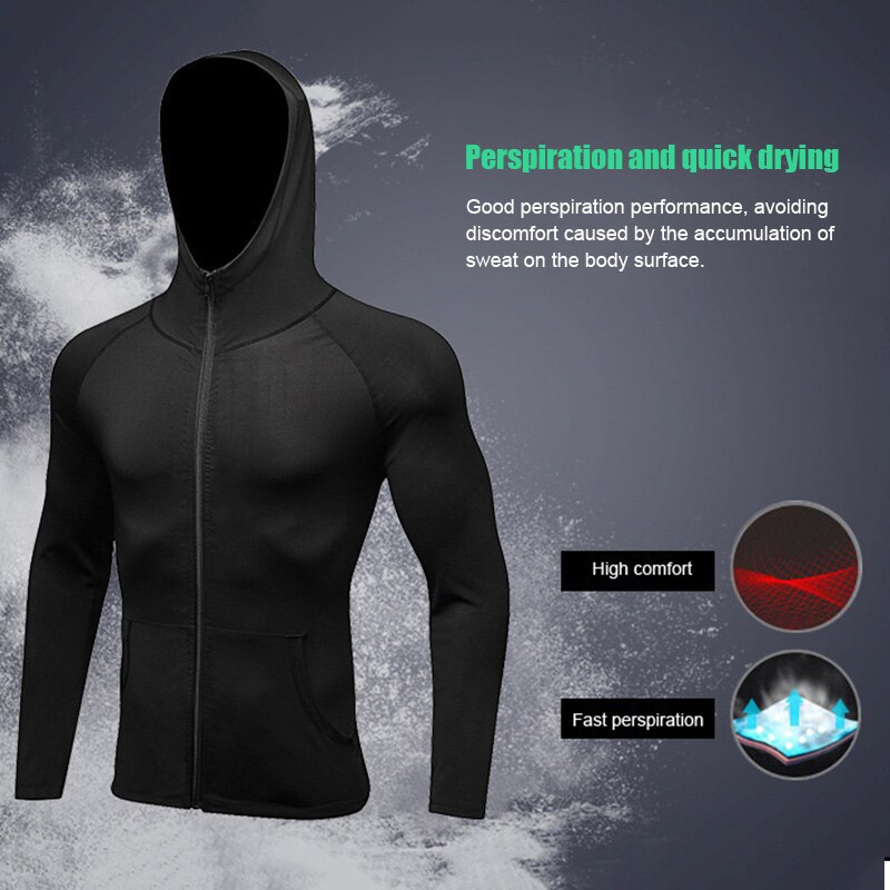 Men Sports Training Hooded Coat Quick Dry Long Sleeve Workout Athletic Hoodie Jackets Mens Running Jackets Fitness Sports Coat