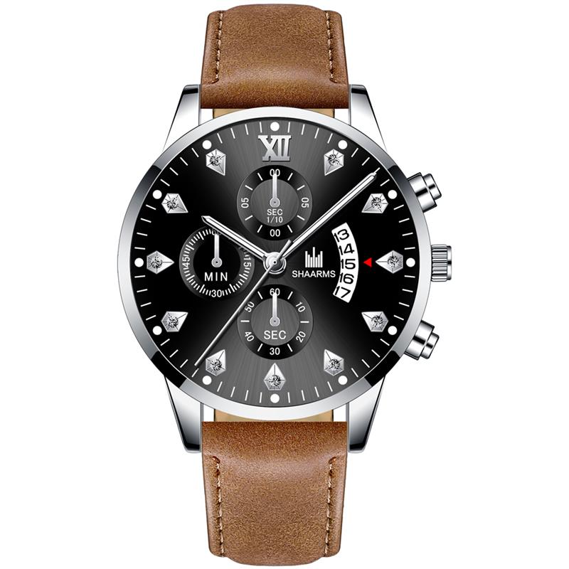 SHAARMS hommes montre bracelet en cuir Quartz montre-bracelet Date horloge Sport montres Relogio Masculino: E