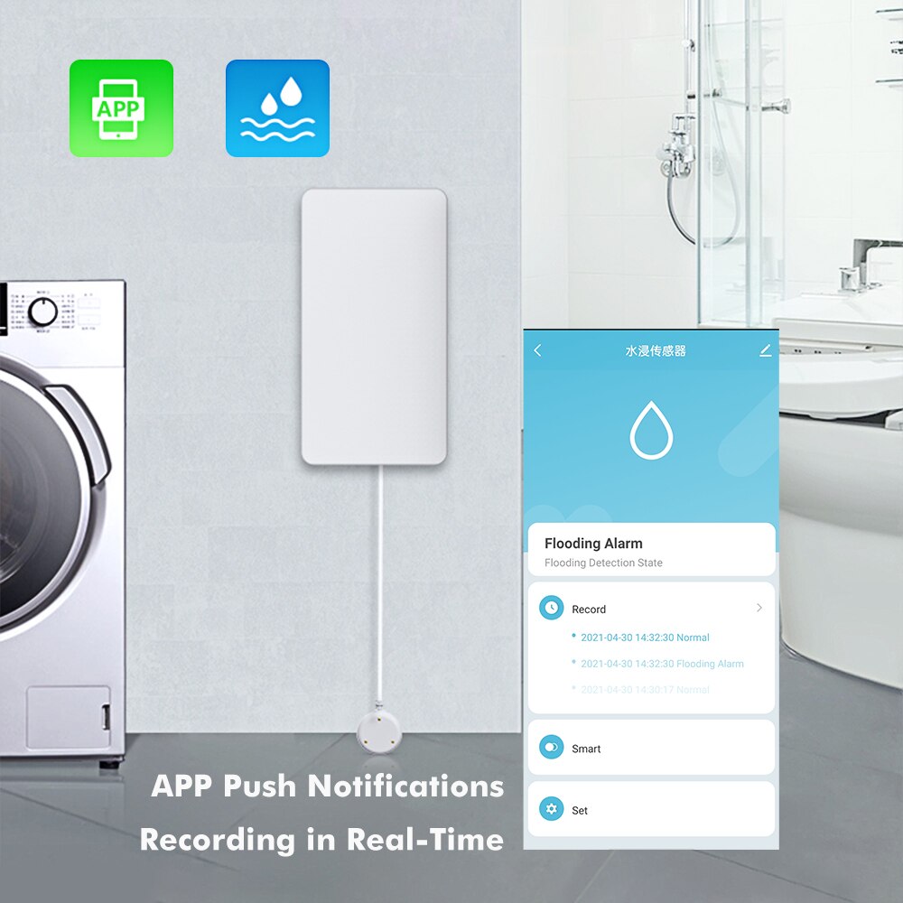 Tuya Smart WiFi Water Leak Detector Home Alarm Water Leakage Alarm Flood Alert Overflow Security Alarm System Water Sensor