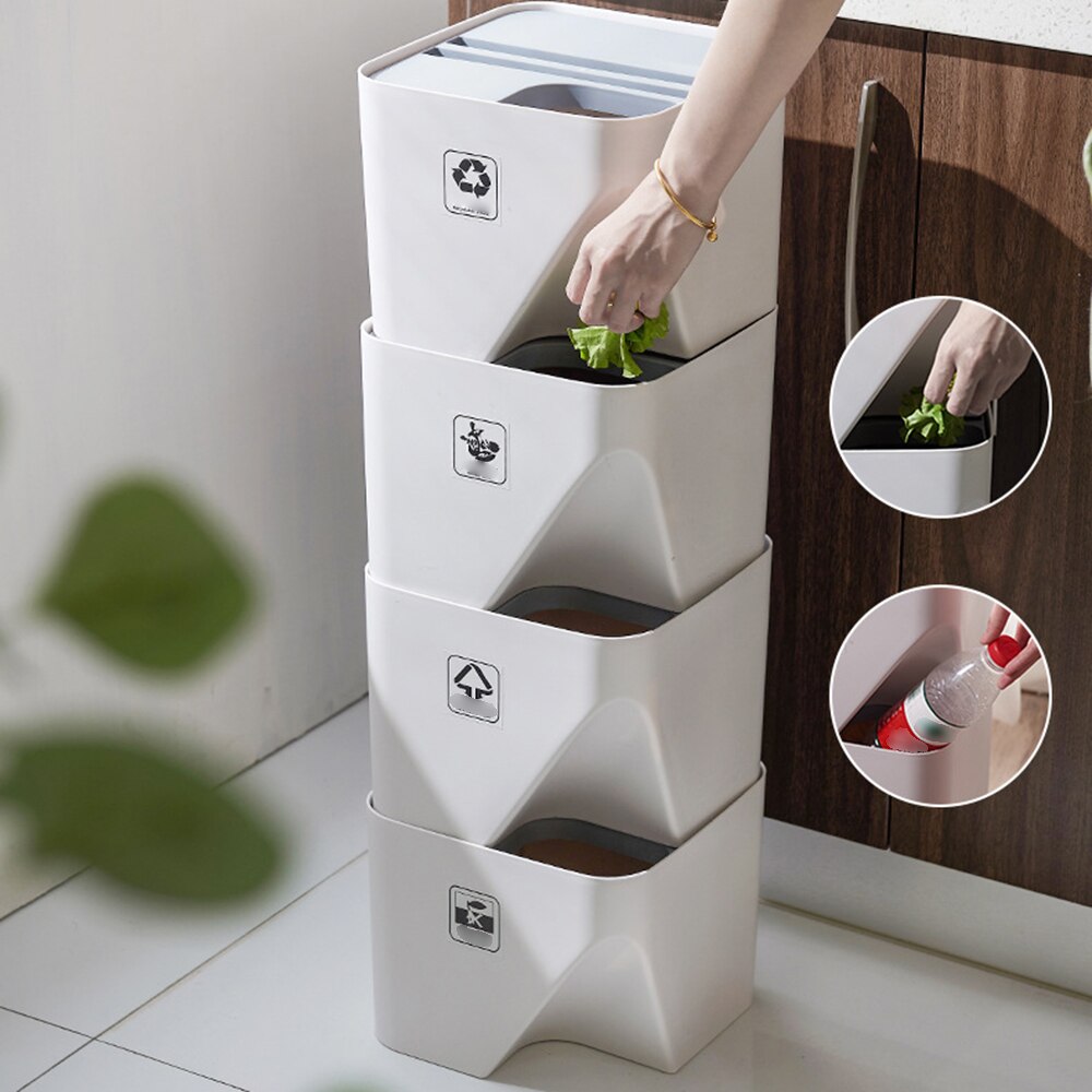 Haushalt Trocken Nass Trennung Abfalleimer Mülleimer Küche Mülleimer recyceln Behälter Gestapelt Sortierung Mülleimer