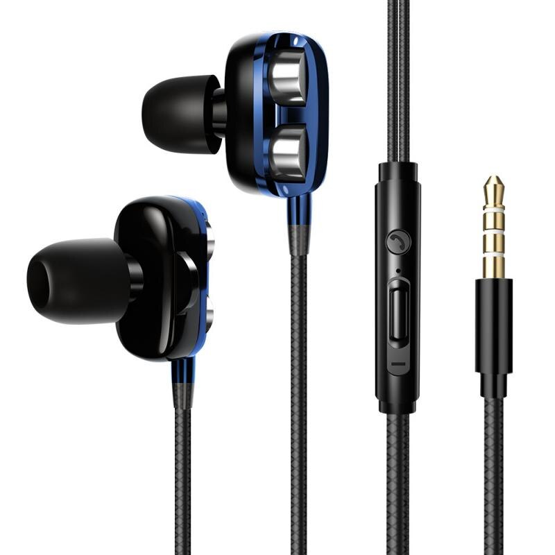3,5mm Kopfhörer verdrahtet Headset Quad Ader Bass Dual Dynamische Kopfhörer Spiel Karaoke Kopfhörer in Ohr Mit Mic Draht Kontrolle ohrstöpsel: D