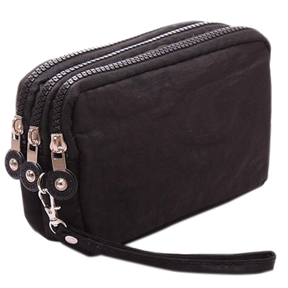 Dame håndtaske telefon pung pakke 3 lag håndtaske tværsnit kobling taske store kapacitet tasker til kvinder sac en main: Sort